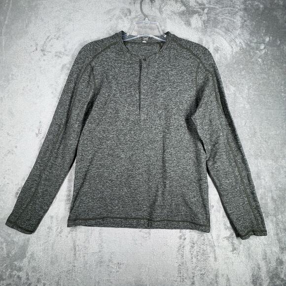 Lululemon Shirt Mens Medium Surge Green Gator Henley Rulu Workout Athleisure Gym - Picture 2 of 8